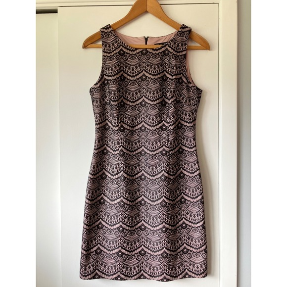 GUESS Los Angeles Black Lace Overlay Pink Dress Sleeveless Cocktail Party sz 12 - Picture 1 of 7